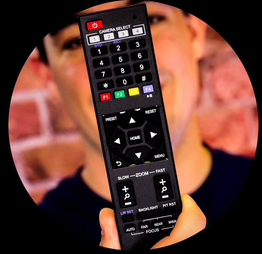 IR Remote Control Camera Control Menu Presets Control up to four cameras, featuring quick switch keys.