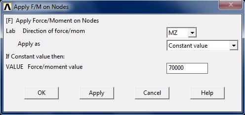 Force/Moment -> On Nodes. Select Pick -> Single -> and click node. Click OK.
