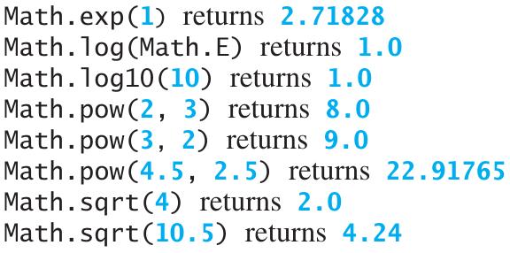 Exponent Methods The Math class also have five