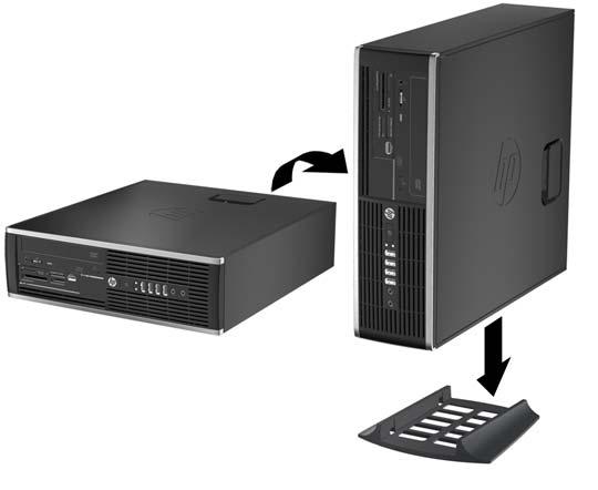 Changing from Desktop to Tower Configuration The computer can be used in a tower orientation with an optional tower stand that can be purchased from HP. 1.