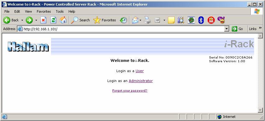 3 Accessing i-rack via Web Interface i-rack web interface can be accessed by visiting the URL using its IP address n a web brwser. Eg: if IP address is 192.168.1.105, pen web brwser and visit http://192.