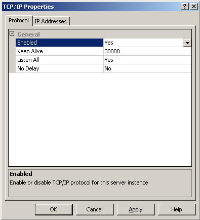 enabled and the TCP port needs to be set to 1433.