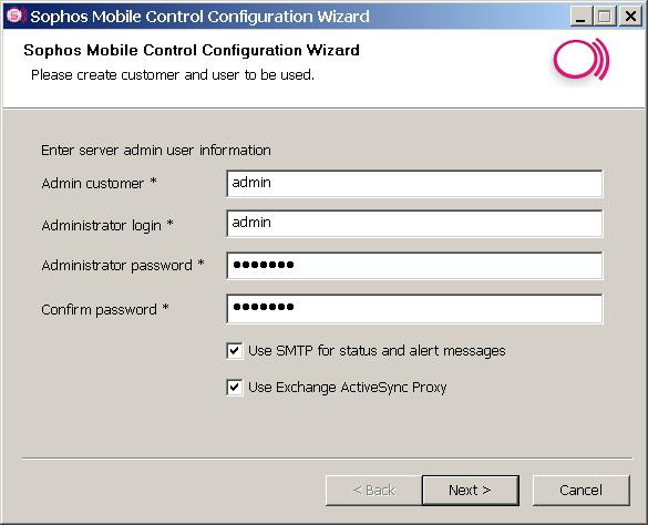 Sophos Mobile Control 6. Click OK to confirm the creation and population of the database.