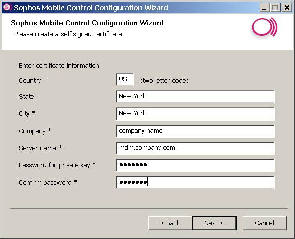 Installation guide 12. If you have selected Create self signed Certificate, the following dialog is shown.