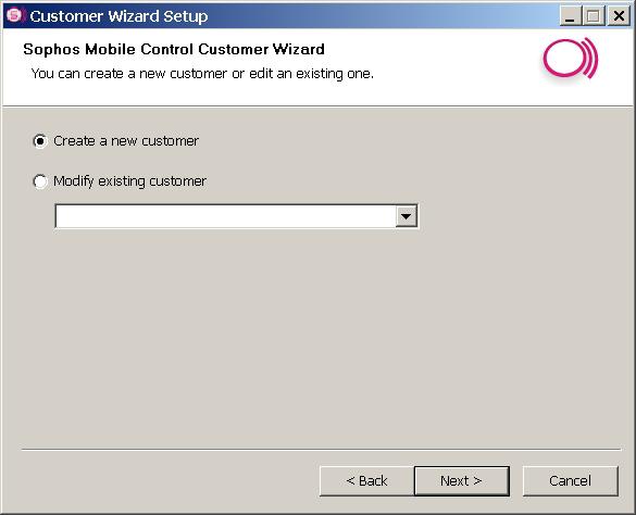 Sophos Mobile Control 2. Select Create a new customer and click Next. 3.