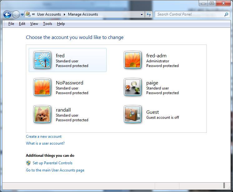 2. Click on Manage another account and provide the password to