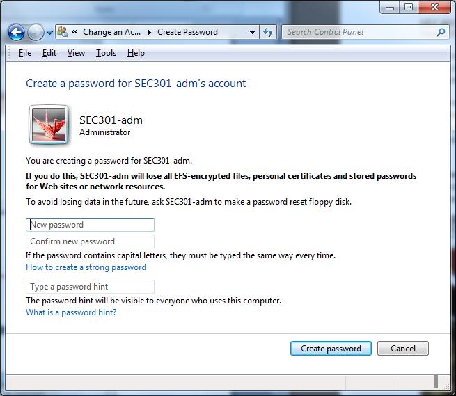 6. In the screen shot shown above, click on Create a password to get to this screen: 7.