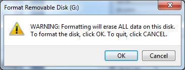 3. Click on Start and confirm that you wish to erase all data: 4. Click on OK.
