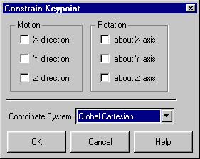 Click on the button representing the entity constraint you want. A picker appears. Select the keypoints, lines, or areas to be constrained. Click OK. A Constrain dialog box appears.