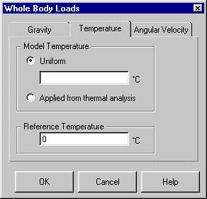 Body Load Select Body Load to apply a volumetric or field load. In the MTB, you can apply gravity, temperature, and angular velocity as body loads. Click on the Body Load button.