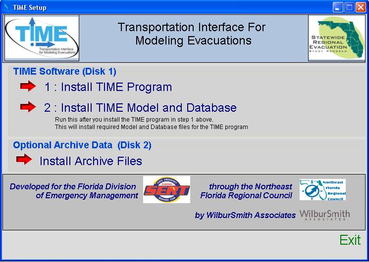 Installation Screen The installation screen appears when TIME is first installed on a computer. 1 : Install TIME Program Clicking on this initiates the installation of the TIME interface.