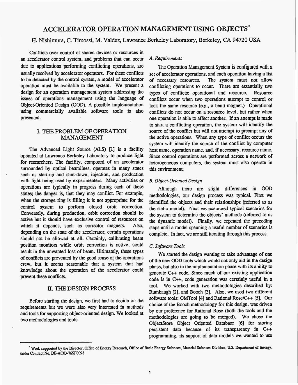 ACCELERATOR OPERATION MANAGEMENT USING OBJECTSH. Nishirnura, C. Timossi, M.