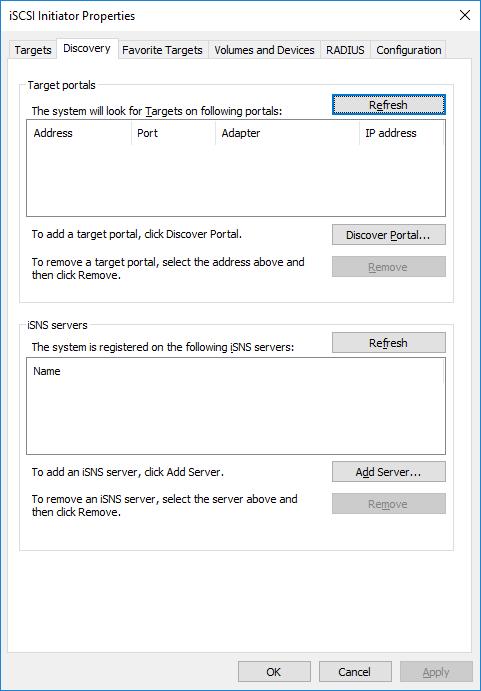 Mounting VTL on Windows Server 2016 host To pass through the VTL device to the backup software, the corresponding VTL iscsi target must be mounted first.