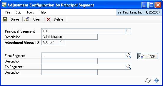 CHAPTER 1 SETUP To assign a group ID to a range of accounts: 1. Open the Adjustment Configuration by Principal Segment window.