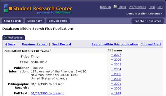 To search within a specific publication: 1. From a journal's Publication Details Screen, click the Search within this publication link. 2.