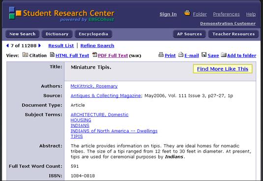 Record Format When you click the title of an article, the "Best View" selected by your library administrator is displayed. This can be a citation, HTML full text or PDF.