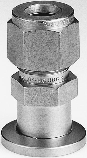 Adapters: KF to Swagelok NOTE KF flanges are 04L stainless steel Ordering Information Flange Size Tube Size Part Number Length in. (mm) Shipping Weight lbs. (kg) NW6 4 in. KASW02506.47 (7.) 0.2 (0.