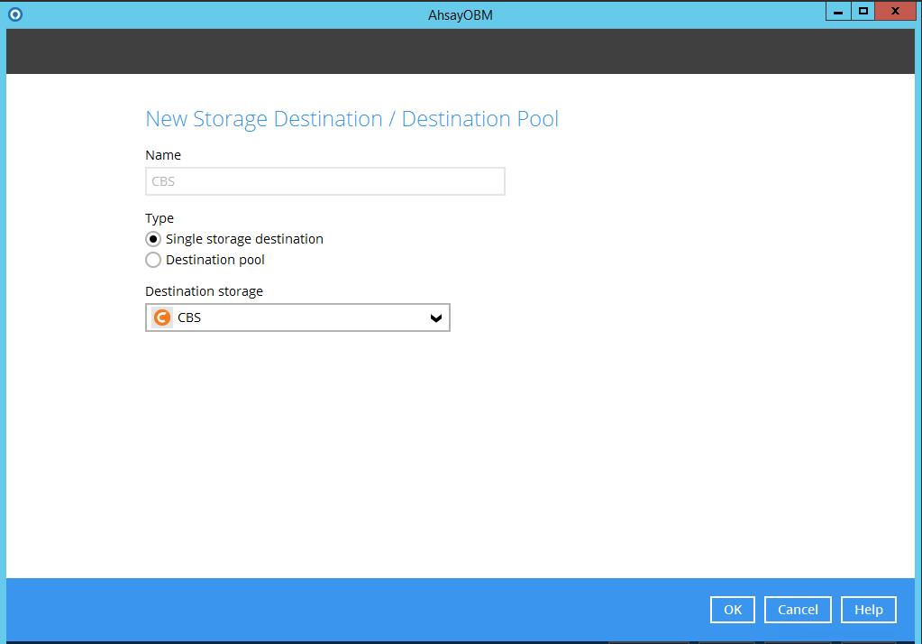 7. Select the destination type and destination storage, then click OK to proceed.