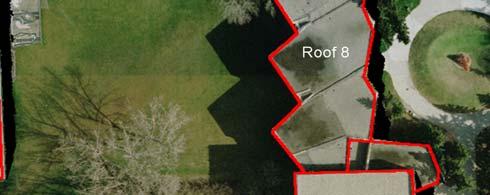 Boundaries of roof 1, 2, 3, 4, and 5 on orthophoto.