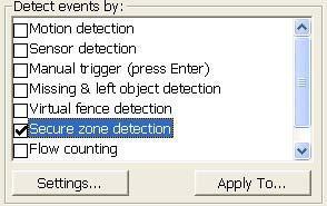 3. Select a Camera button which you want to enable Secure Zone Detection. e.g.