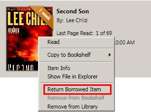 When you right click over it, a drop down menu will appear. "Return Borrowed Item" is one of the options.