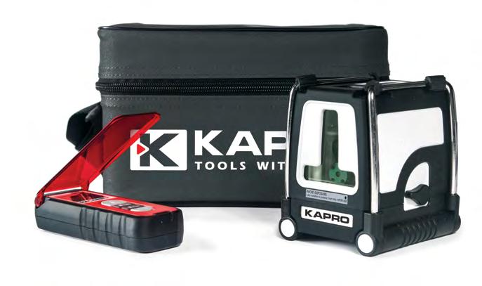 KAPRO TOOLS WITH VISION 2 POWERFUL TOOLS IN 1SOFT CARRY BAG GREEN CROSS-BEAM LASER & DISTANCE MEASURER A powerful duo to have on your side The 363 Kaprometer Distance measurer with Flip Cover Indoor