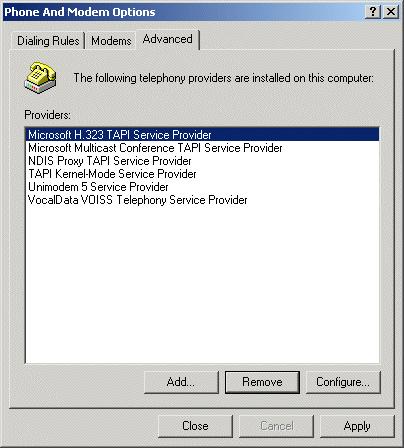 16. Click OK in the VocalData VOISS dialog box to return to the Phone and Modem Options dialog box. 17.