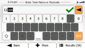 2. If necessary, modify the country as described earlier (page 34). Enter a new city/town using its postal code: a. Tap. b. Tap to open the numeric keypad. c. Start entering the postal code. d. Find the city/town you need: The most likely postal code is always shown in the input field.