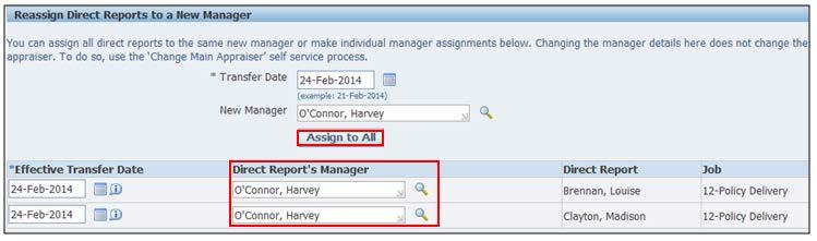 20. Click 21. The Manager of the Direct Reports has now changed: 22.