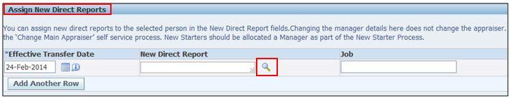 Click next to the New Direct Report field: Note the Effective Transfer Date will default to the date selected on the previous