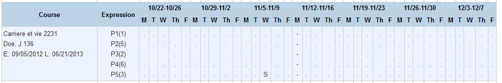 vii. Attendance History Absent from Carriere et vie 2231 Absent during the week of November 5-9, 2012