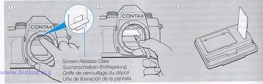There are four interchangeable focusing screens for Contax Aria: FU-3, FU-4, FU-5, and FU-6.