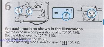 exposure mode selector lever to "Tv" and set minimum lens aperture (green) Set the