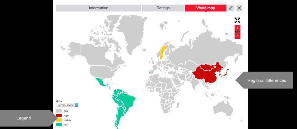3 World map (within Trend) The world map tab shows how a specific trend has been rated worldwide and gives indication of regional differences.