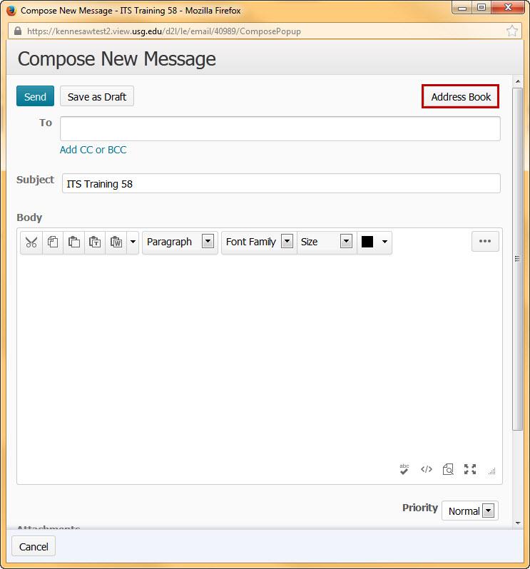 Sending an Email The following explains how to send an email to your instructor or another person in your class. 1. Click the Compose button (see Figure 36). Figure 36 2.