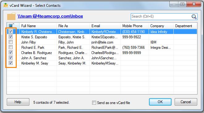 Contacts Picker for "Send" Action The "Select Contacts" dialog allows you to select contacts that you wish to send without the need to send all the