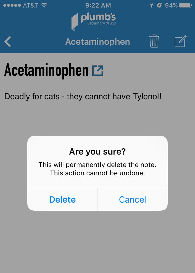 4. Confirm that you want to delete the note permanently. This CANNOT be undone.