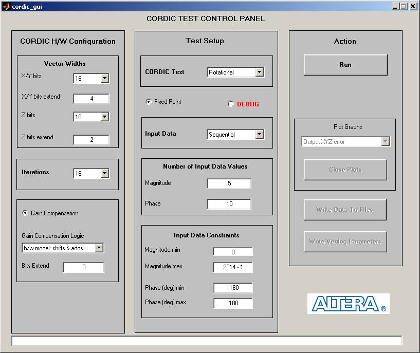 Figure 3. CORDIC Test Control Window Parameterize the Design To parameterize your design, perform the following steps: 1.