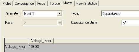 View Results View Capacitance Select the menu item Maxwell 2D Results Solution Data In Solutions window Select Matrix tab The analytical value of the capacitance per meter for an infinite long