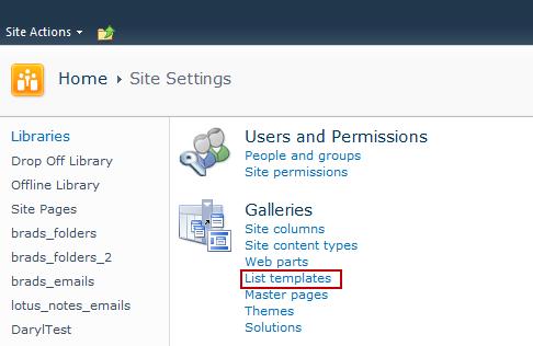 5. In the List Template Gallery, in the Library Tools > Documents ribbon, click Upload