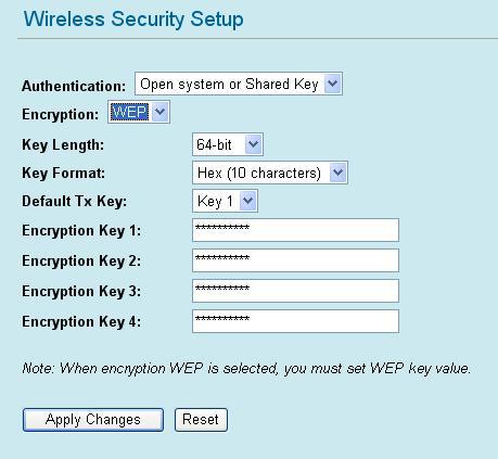 Security Click Setup button to enter the Wireless Security Setup page.