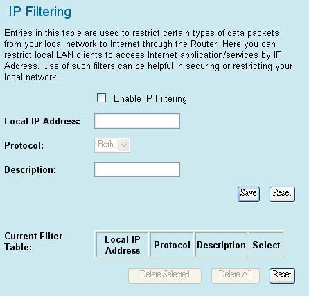 DDNS Enable IP Filtering: Click to enable the IP filtering function. Local IP Address: For IP filtering enters the 15-digit IP address in the appropriate IP field.