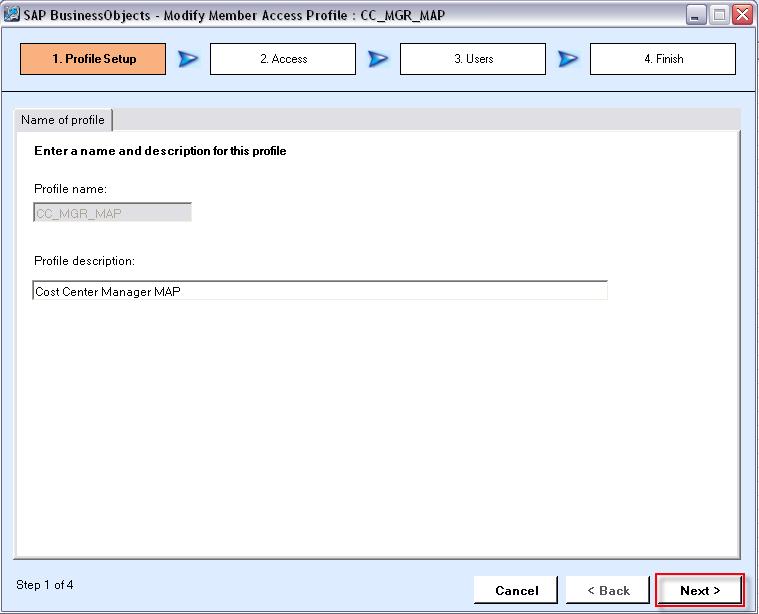 8. In this dialog, you can see that the new member access profile has