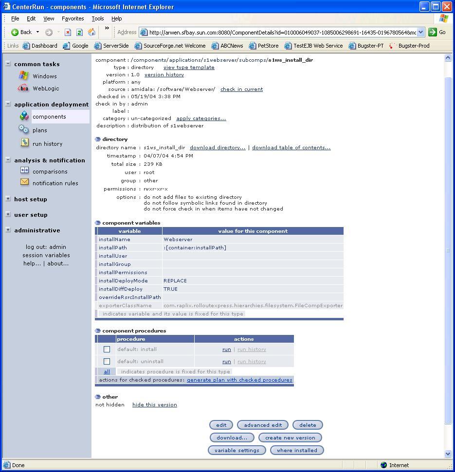 Figure 24 - The directory Component that holds the Sun Java System Web Server installation files.