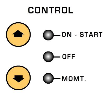 MCCB-500 USER S MANUAL REV 1 2.2 MCCB-500 Current Output Control The MCCB-500 current source output is controlled by the [ ] and [ ] keys. Three control modes are available: ON-START, OFF, and MOMT.