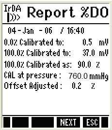 2.3.1 % DO Calibration Report Calibration report gives you detailed information for the % saturation.