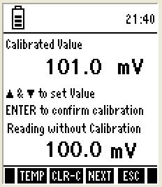 1. mv Setup Mode There is no setup mode for mv parameter. 2. mv Calibration Mode 2.1 mv Calibration with a Standard ORP Calibration Solution Use a standard ORP solution of known value for calibration.