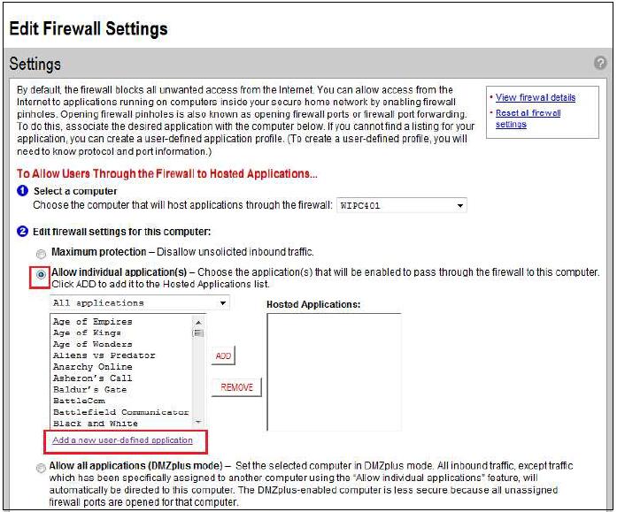 5. Click Allow Individual Application (s) and select User-Defined from the