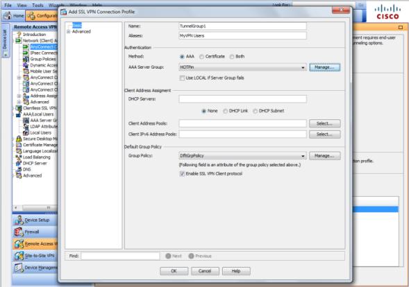 Step 5: Configure AnyConnect Connection profile Select HOTPin server group as the AAA