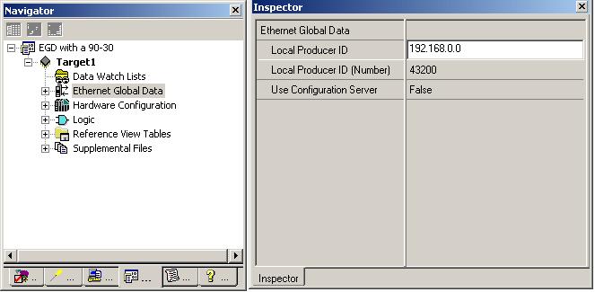 23 Inspector window, and then locate the Local Producer ID parameter and enter the EGD Producer's IP address. In this example, the PLC's IP address is used. 10.